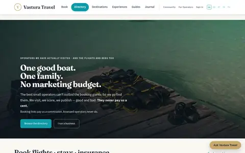 Vastura Travel homepage